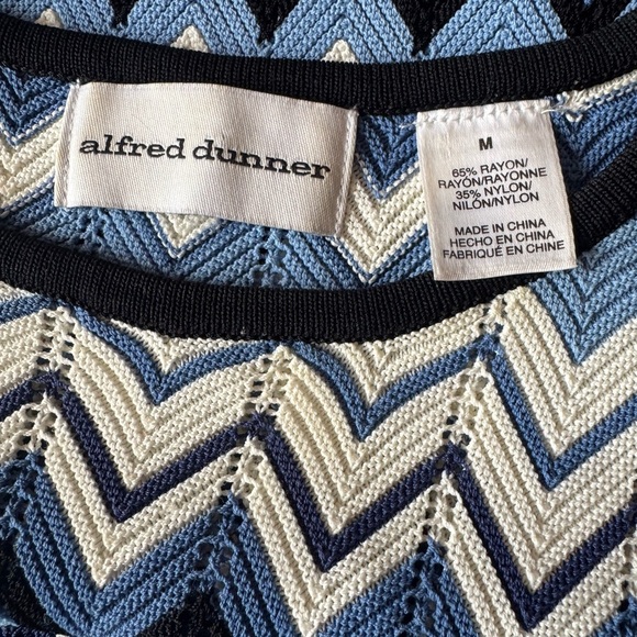 ALFRED DUNNER blue/white Chevron striped sweater nautical pullover women large - Picture 8 of 9